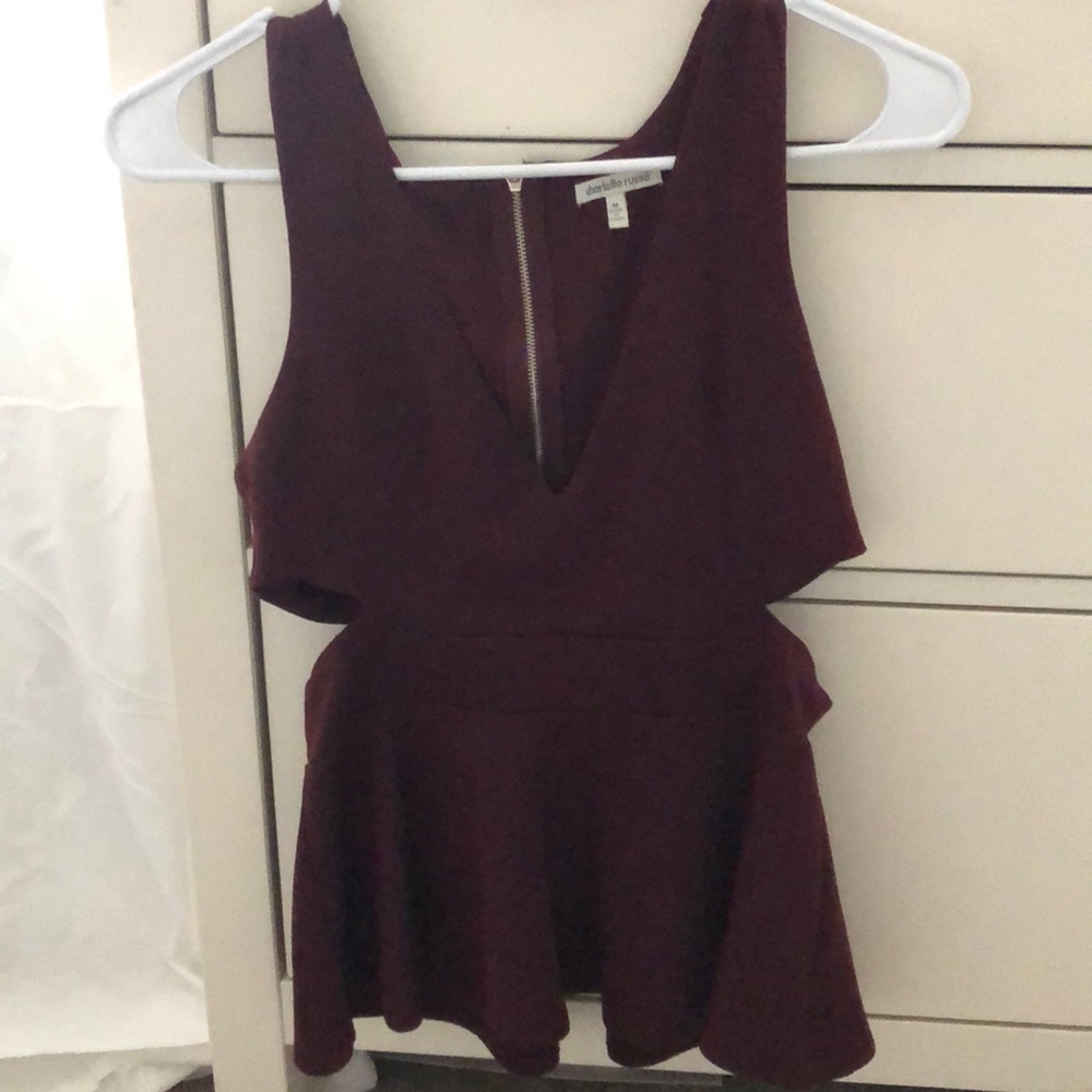 Plum peplum cut out top
